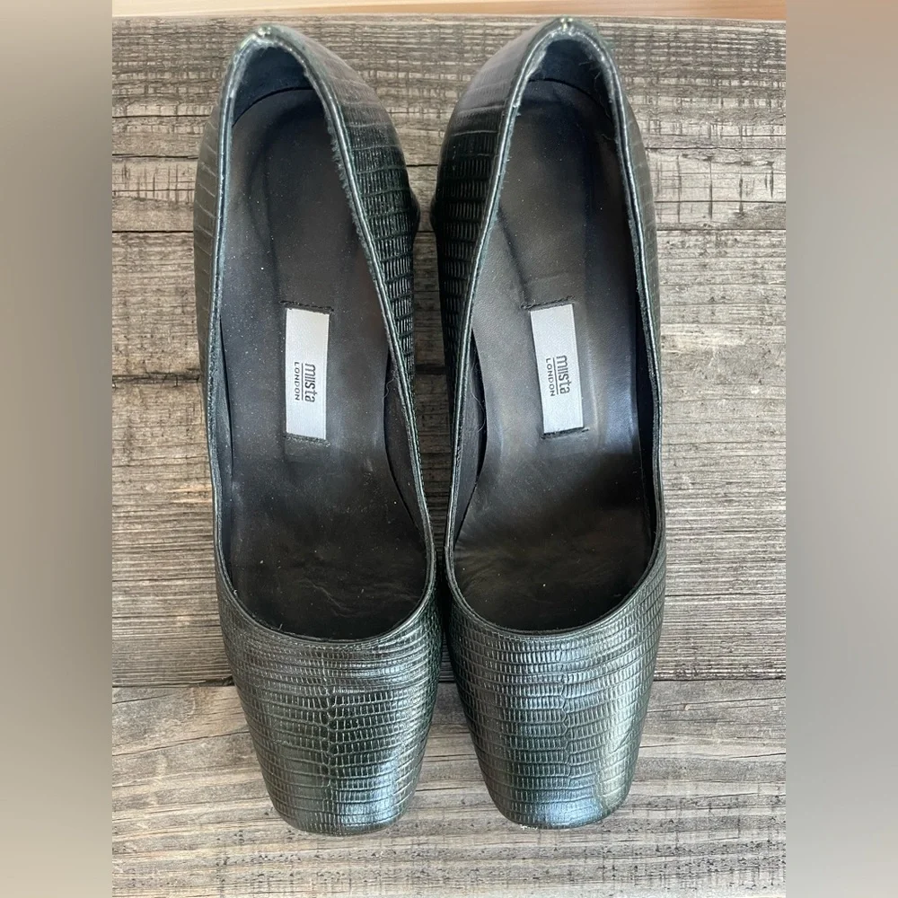 Miista Aloisie Bottle Green Lizard Effect Leather Heels - Picture 2 of 8